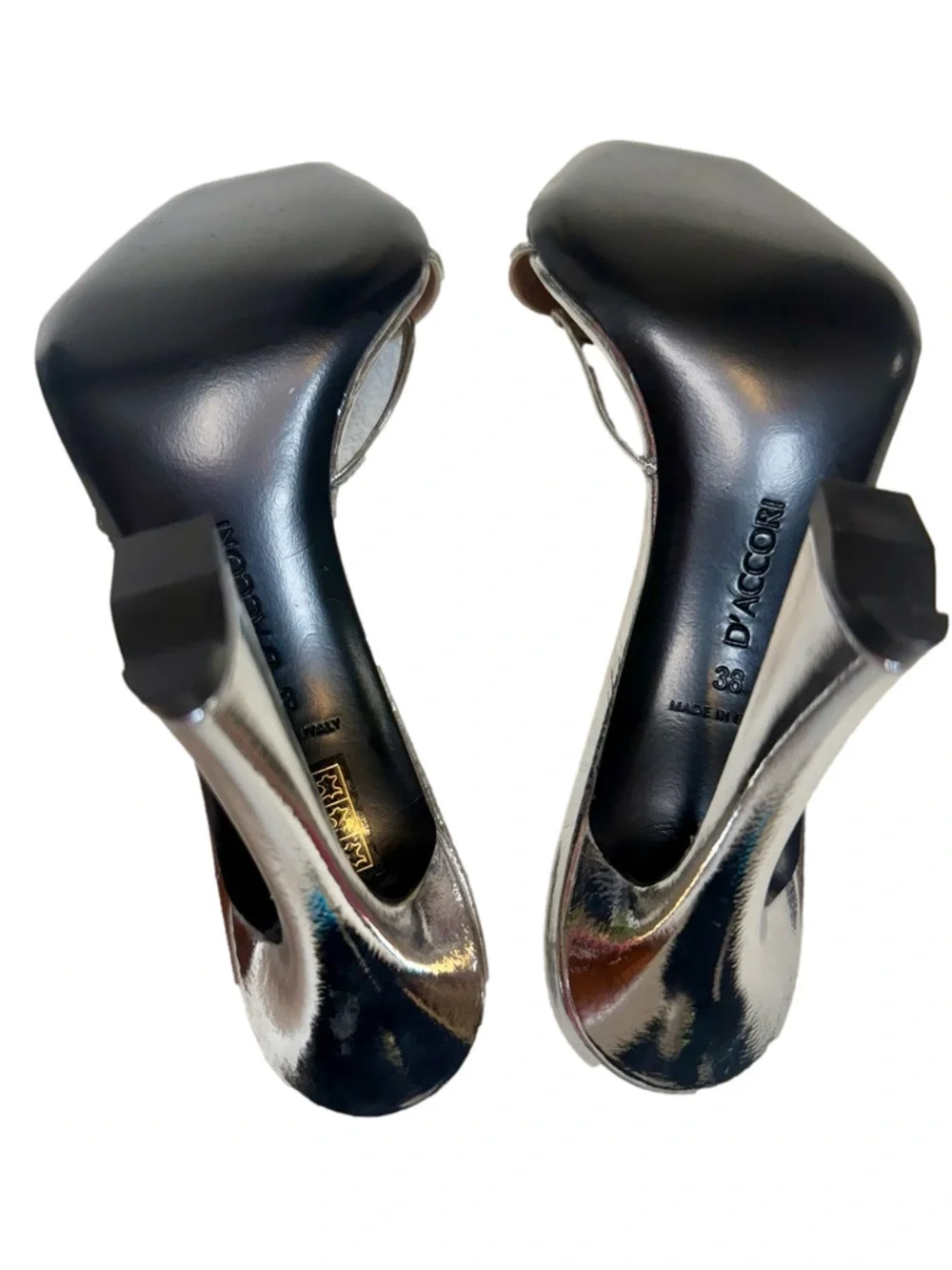 Metallic Leather D'Accori Slides Silver 38 Italian Made